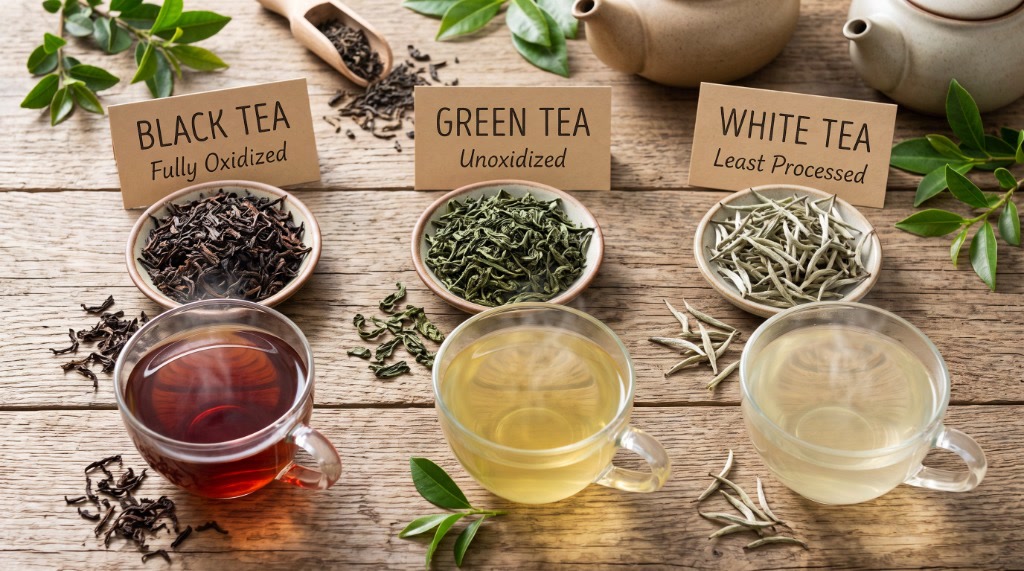 Difference between Black, Green and White Tea
